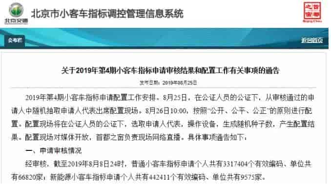 北京小客车指标办公布了本期小客车指标申请审核结果和配置数据